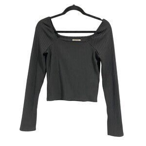 Madewell Ribbed Square-Neck Long-Sleeve Cropped Black Tee Size‎ M
